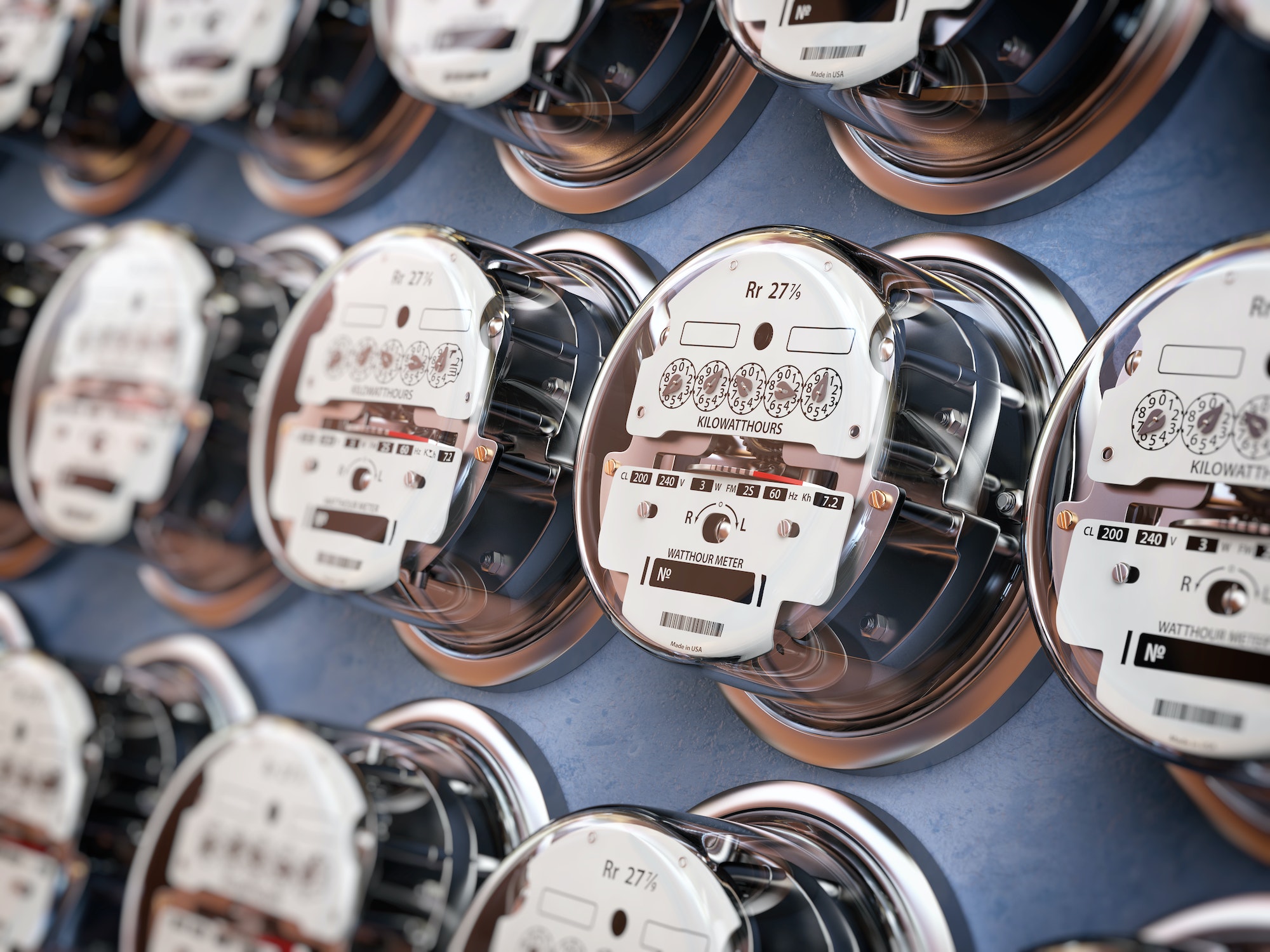 Mierniki elektryczne z rzędu mierzące zużycie energii. Zużycie energii elektrycznej